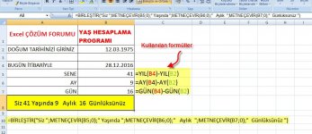 Excel Tarih Formülleri