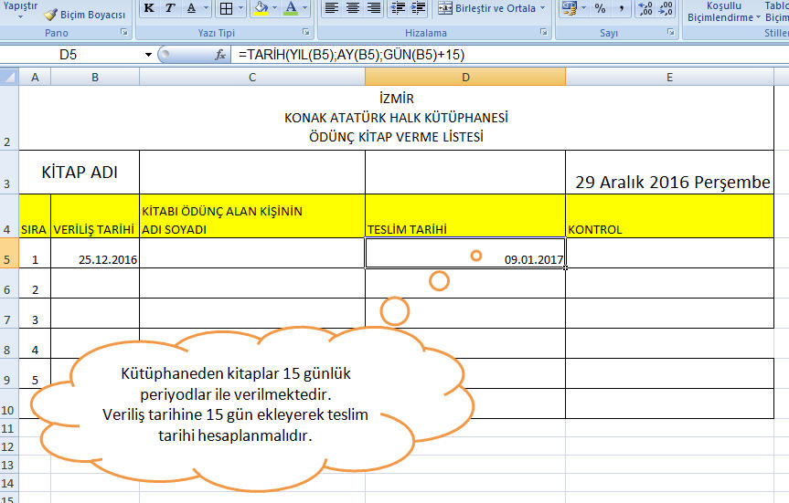 Excel Tarih Formülleri