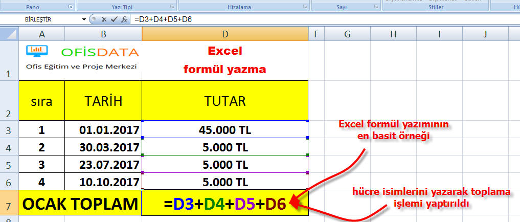 Excel Formül Yazma