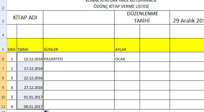 Excel Tarih Formülleri