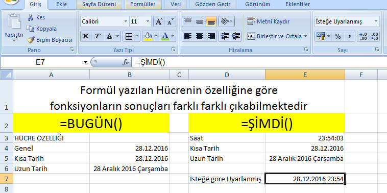 Excel Tarih Formülleri