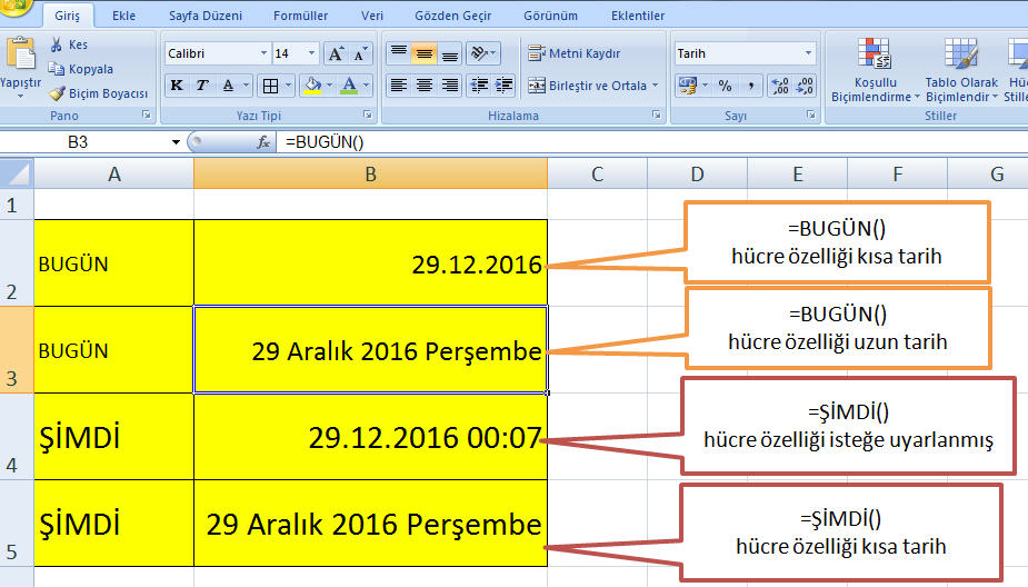 Excel Tarih Formülleri