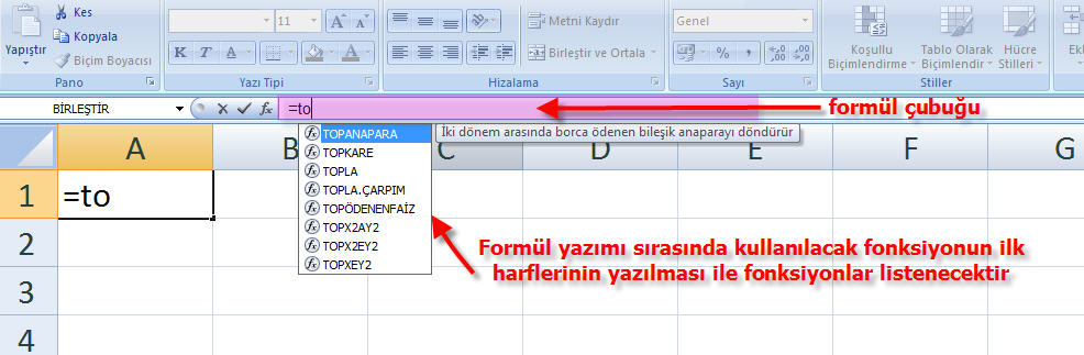 Excel Formül Yazma